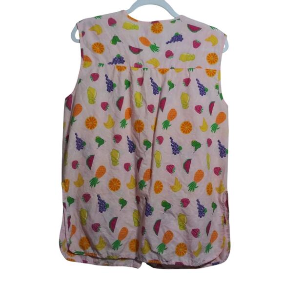 Moon Dance Pink Fruit Print Button Smock Vest Sleeveless Novelty Top Size M - Picture 2 of 6